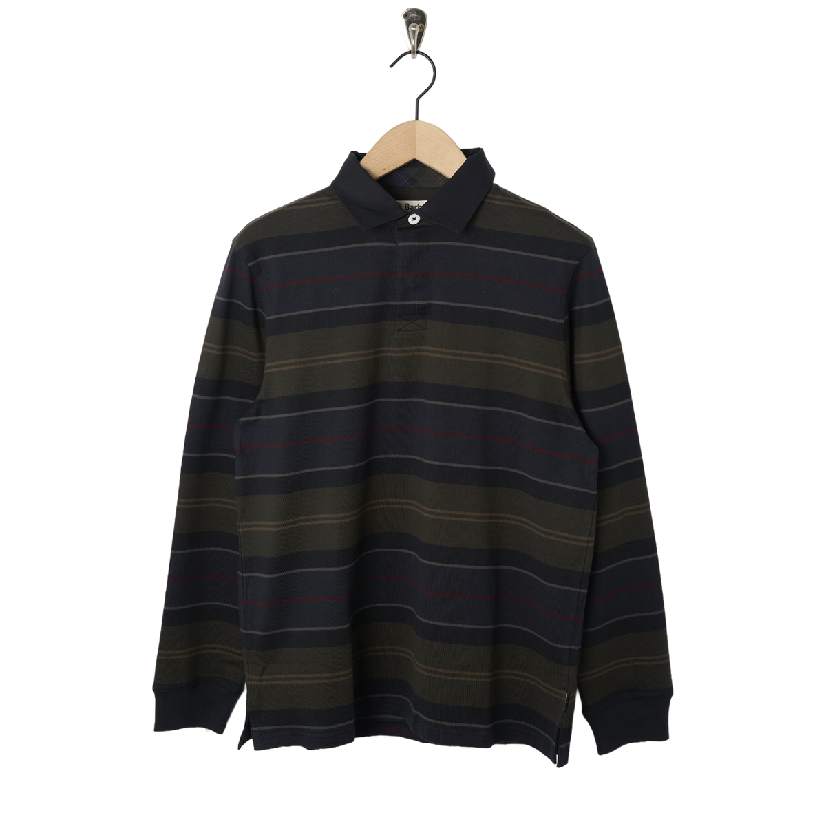 Barbour Frith Tartan Stripe L/S Rugby Shirt Navy - Front