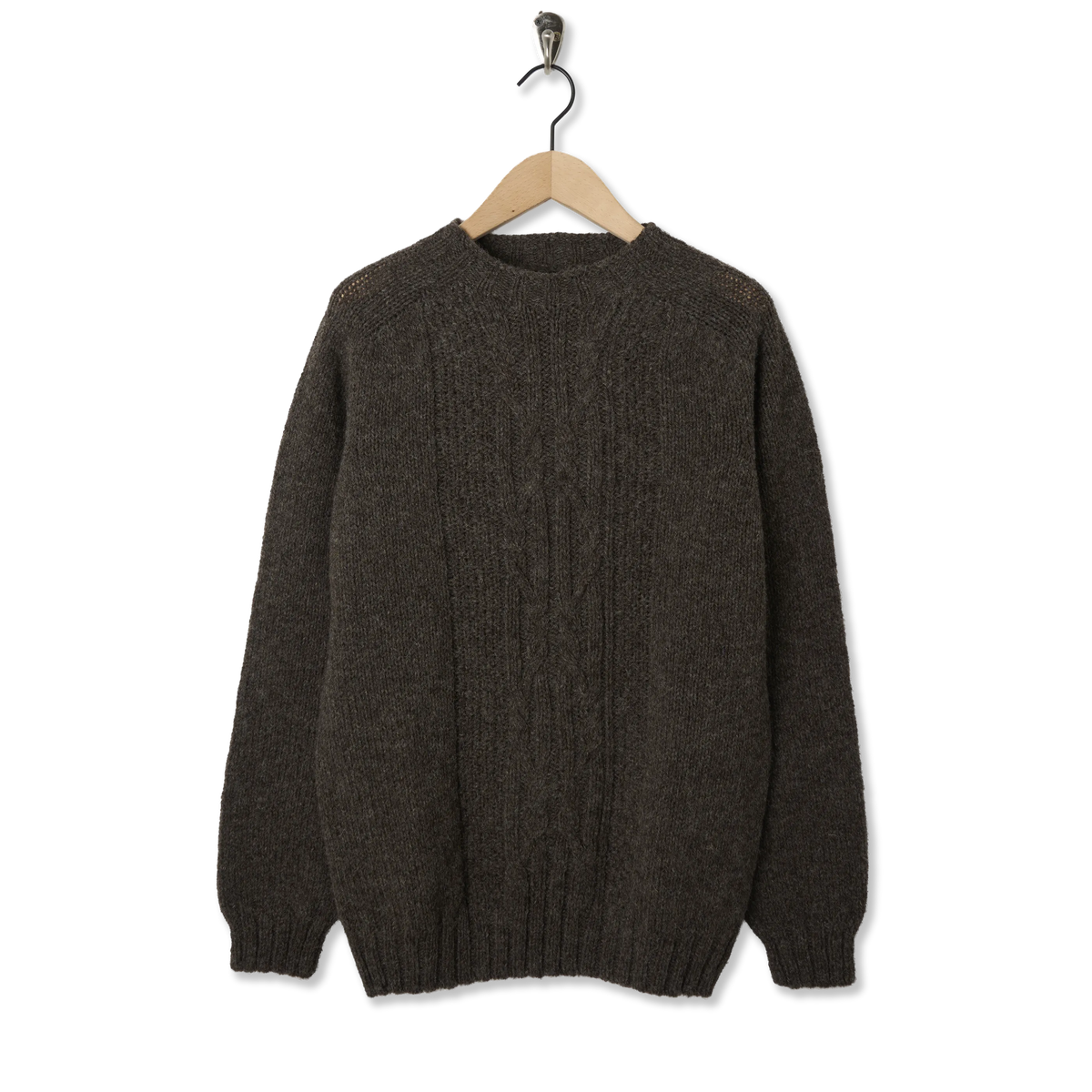 Barbour Scottish Made Natural Yarn Cable Crew Neck Sweater Medium Brown - Front