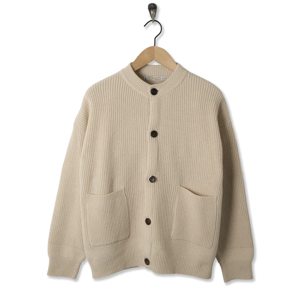 Frizmworks Heavy Wool Round Cardigan Cream - Front