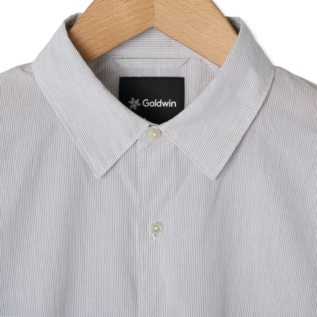 Goldwin Fine Cotton Seersucker Striped S/S Shirt White / Black - Detail 3