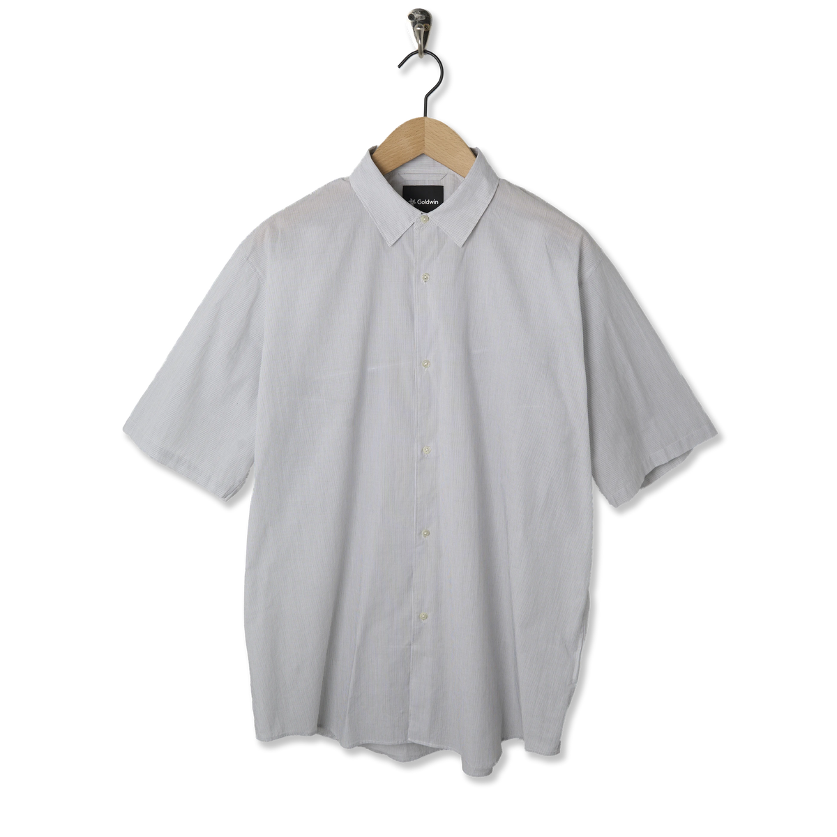 Goldwin Fine Cotton Seersucker Striped S/S Shirt White / Black - Front