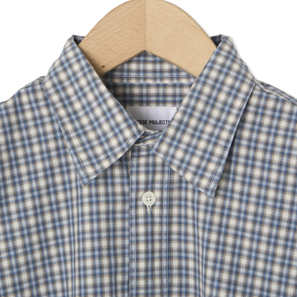 Norse Projects Falster Fine Check Oversize Shirt Cerulean - Detail 2