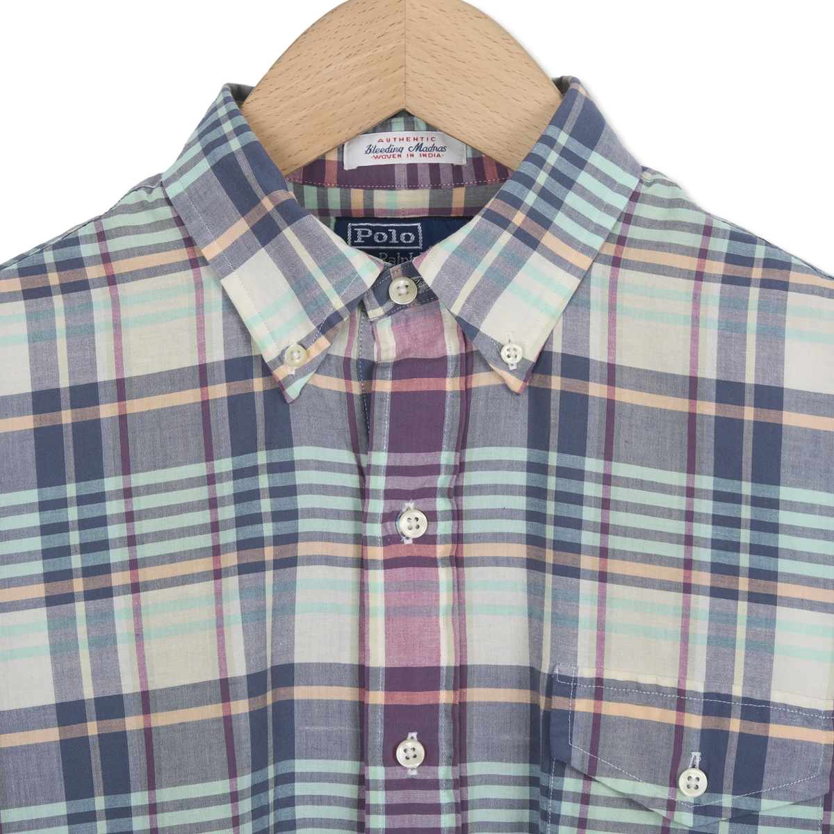 Polo Ralph Lauren Classic Fit Madras Popover Shirt Cream/Navy Multi - Detail 3