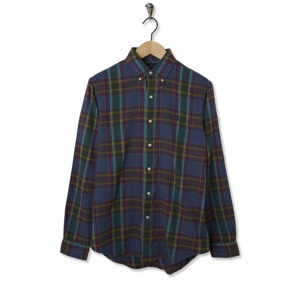 Polo Ralph Lauren Custom Fit Plaid Flannel Shirt Blue Purple Heather Multi - Front