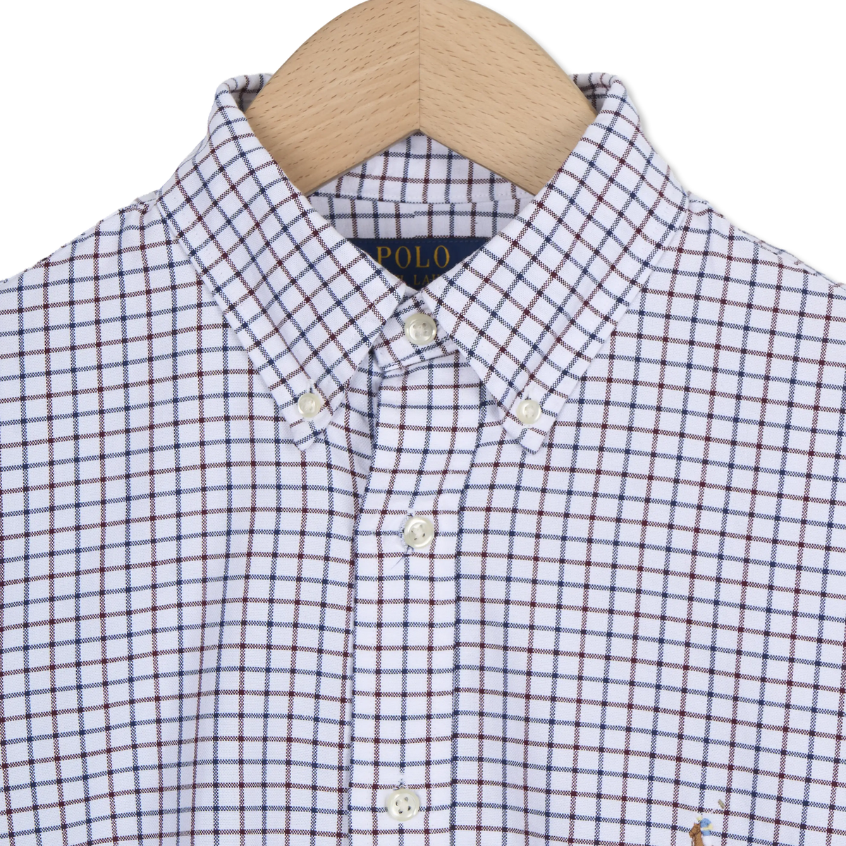 Polo Ralph Lauren L/S Grid Pattern Cotton Shirt White / Wine Multi - Detail 3