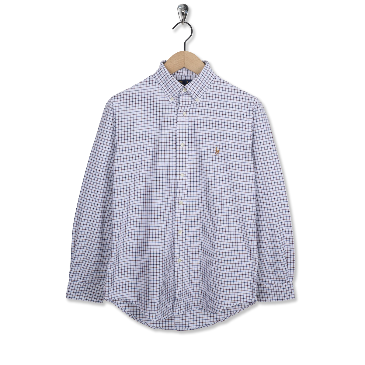 Polo Ralph Lauren L/S Grid Pattern Cotton Shirt White / Wine Multi - Front