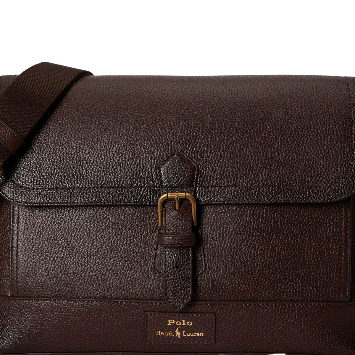 Polo Ralph Lauren Pebbled Leather Messenger Bag Dark Brown - View 5