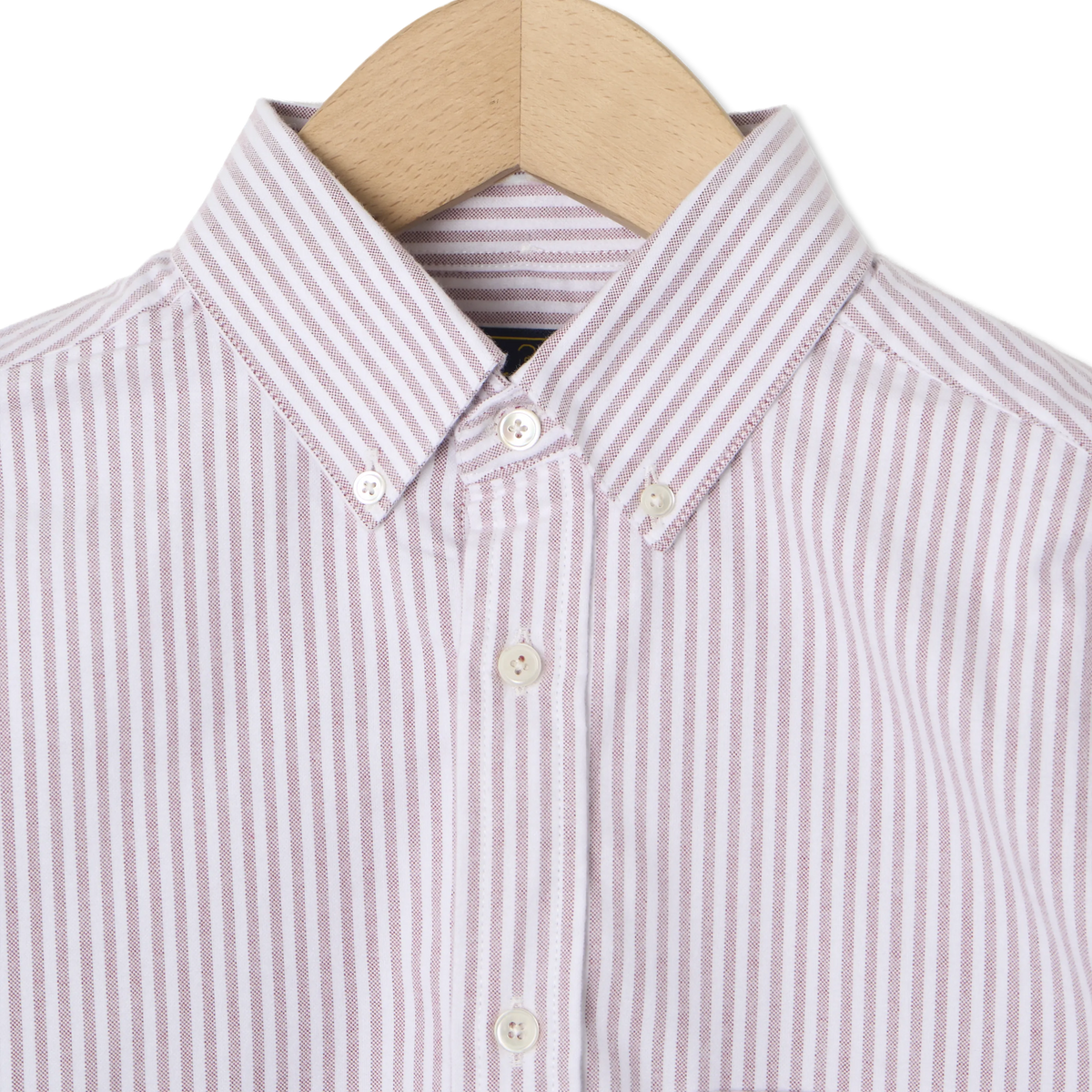 Portuguese Flannel Brushed Oxford Stripe Shirt Bordeaux - Detail 4