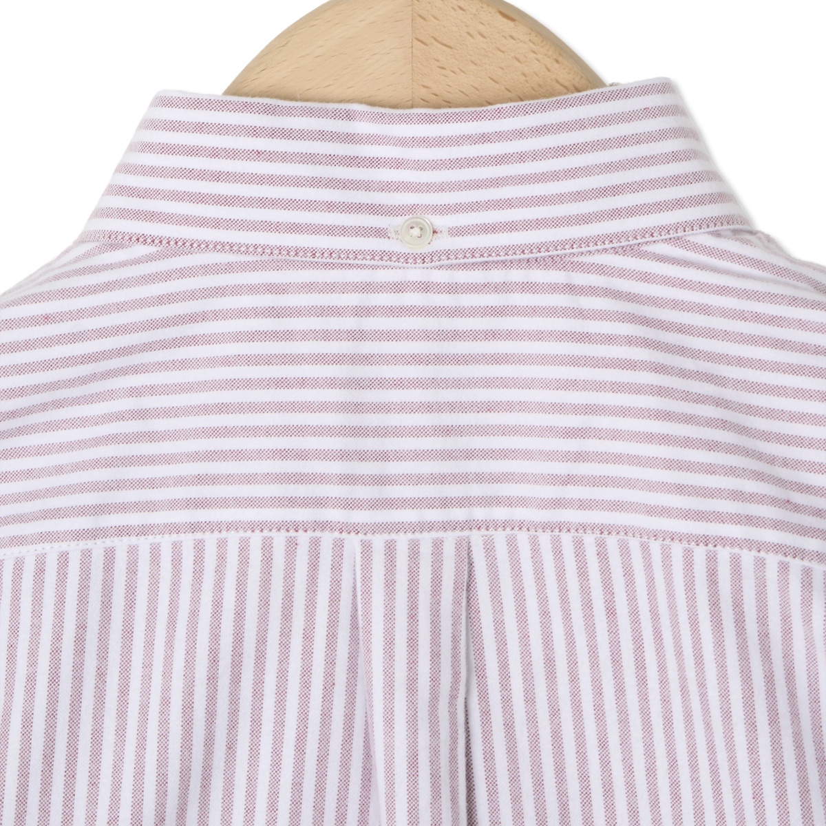 Portuguese Flannel Brushed Oxford Stripe Shirt Bordeaux - Detail 5