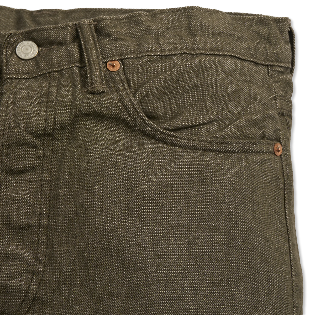 RRL By Ralph Lauren Vintage 5 Pocket Olive Selvedge Jean Olive Rinse - Detail 1