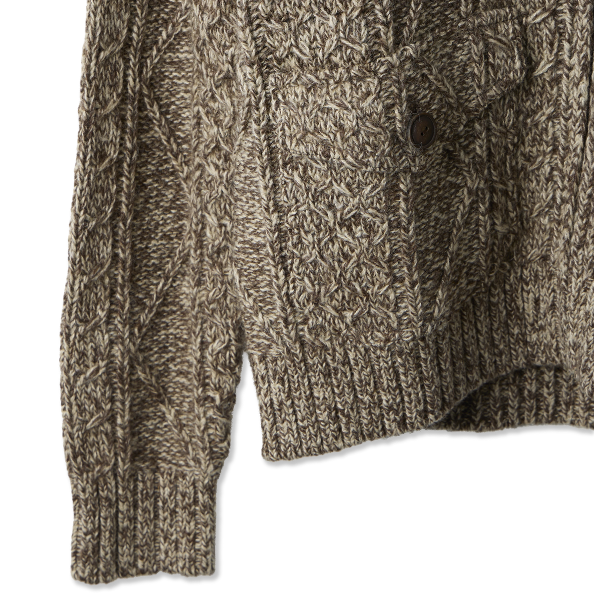 RRL By Ralph Lauren Cable Wool-Blend Full-Zip Sweater Brown Cream Marl - Detail 3