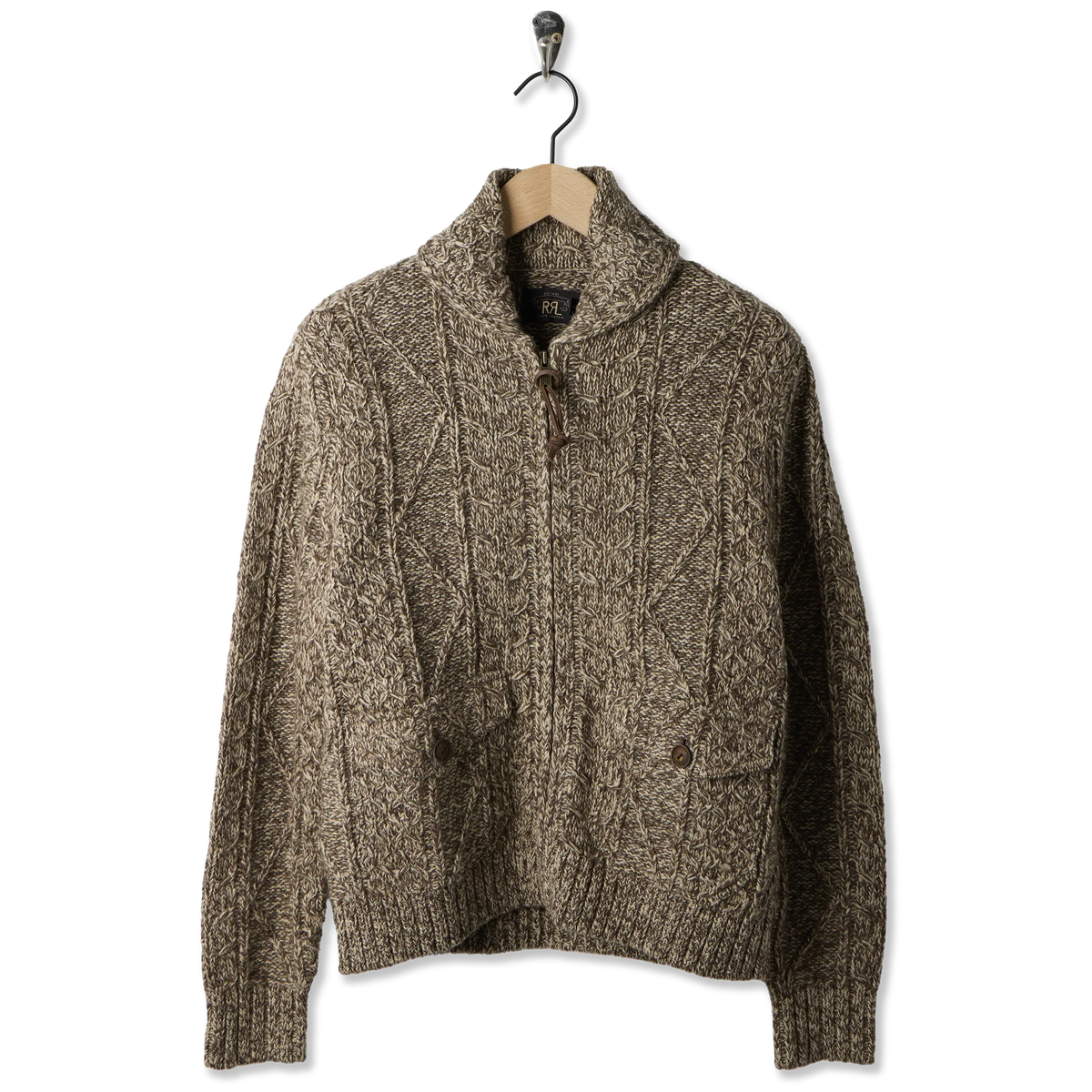 RRL By Ralph Lauren Cable Wool-Blend Full-Zip Sweater Brown / Cream Marl - Front