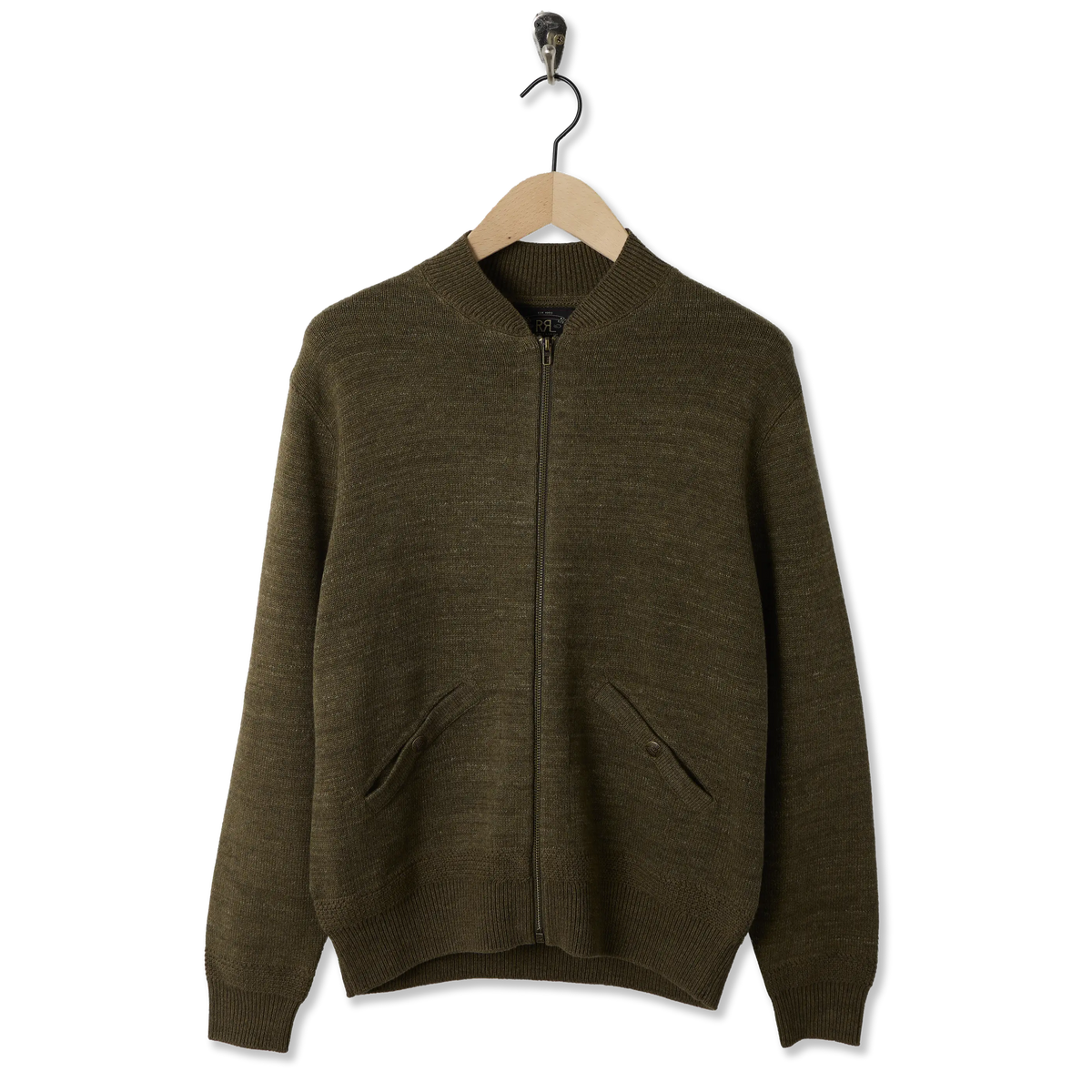 RRL By Ralph Lauren Cotton-Wool Full-Zip Jumper Olive Heather - Front