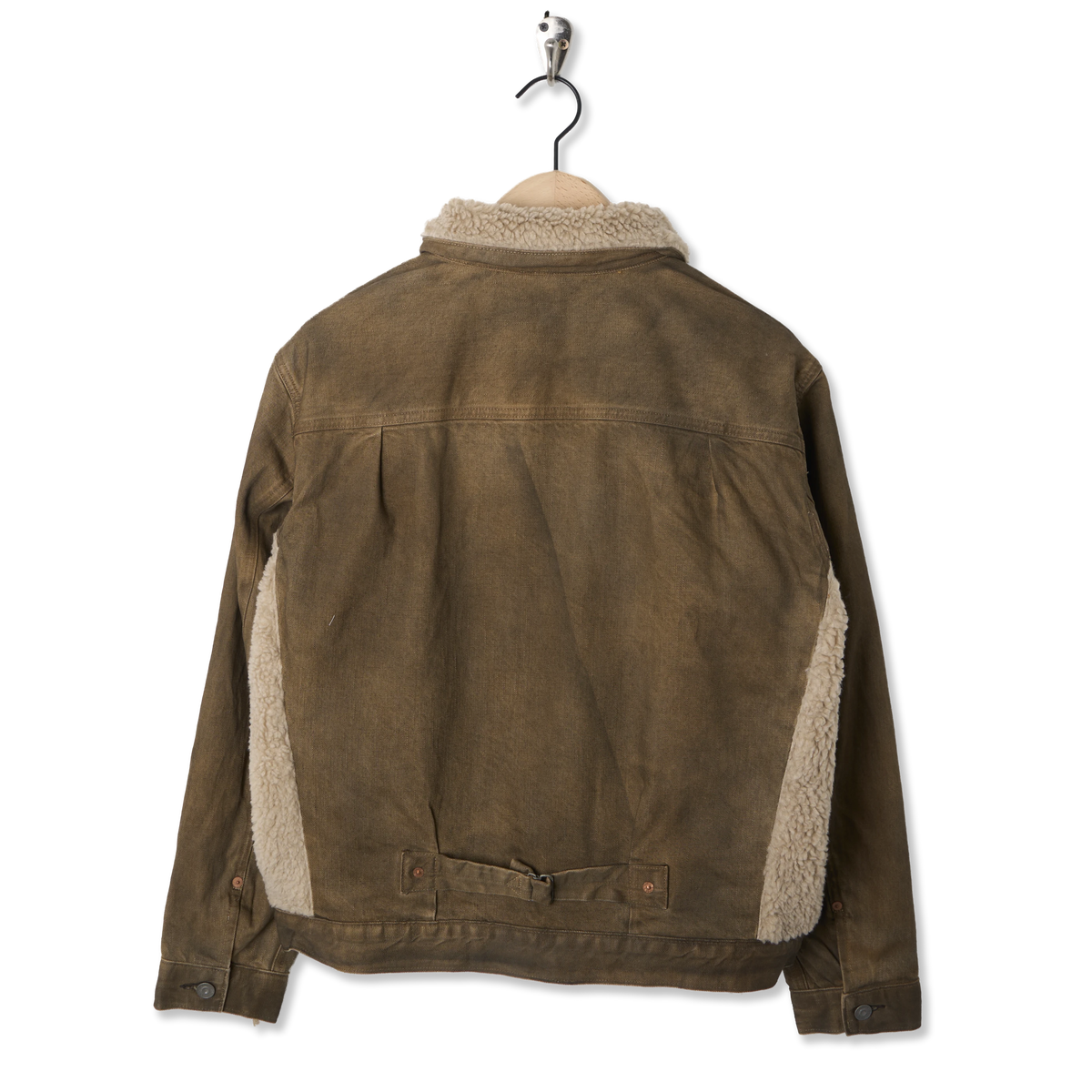RRL By Ralph Lauren Fleece-Panel Denim Trucker Jacket Distressed Brown - Back