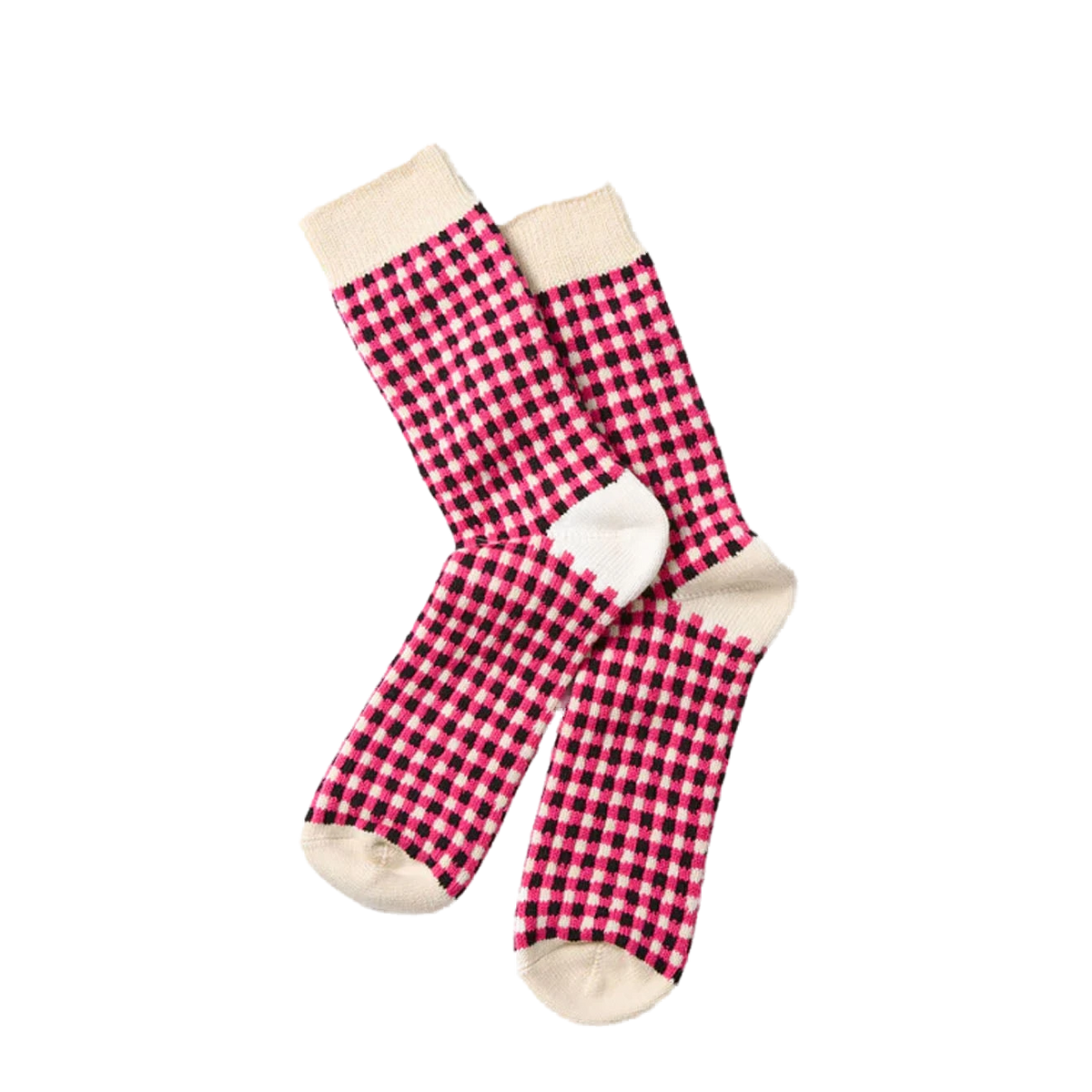 RoToTo Gingham Sock Pink / Black - View 1