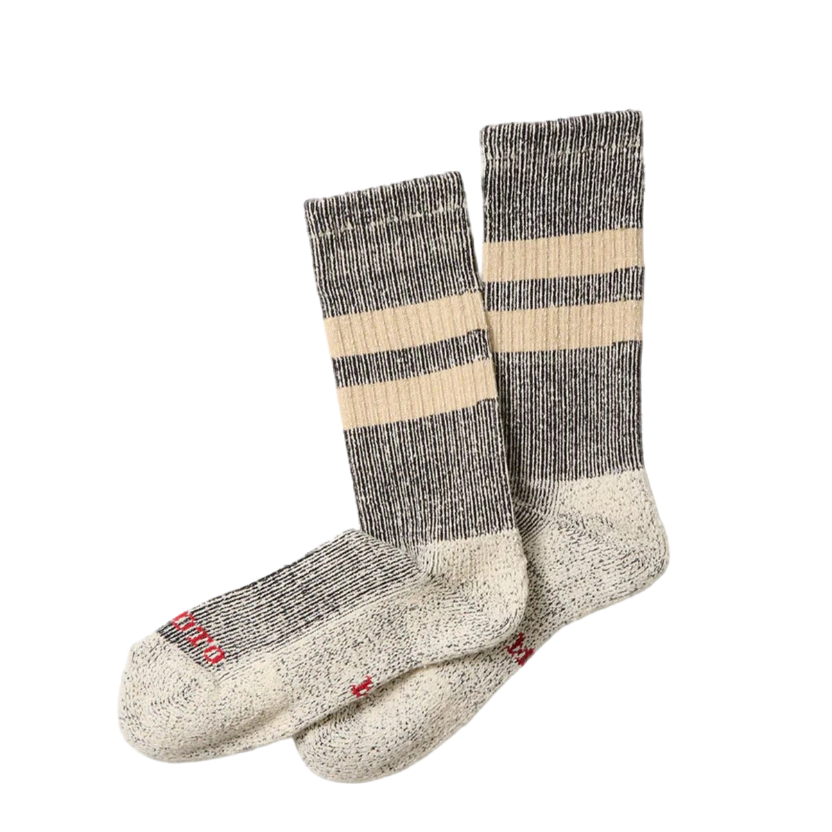 RoToTo Pile Stripe Marl Socks Black / Beige - View 1