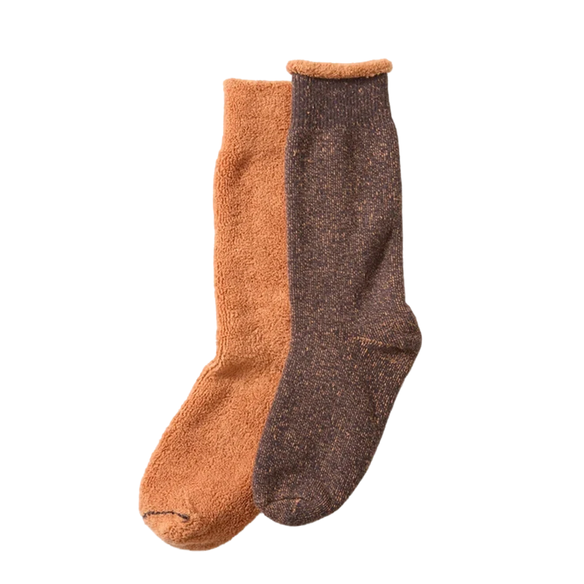 RoToTo Reversible Pile Socks Faded Black / Light Orange - View 2