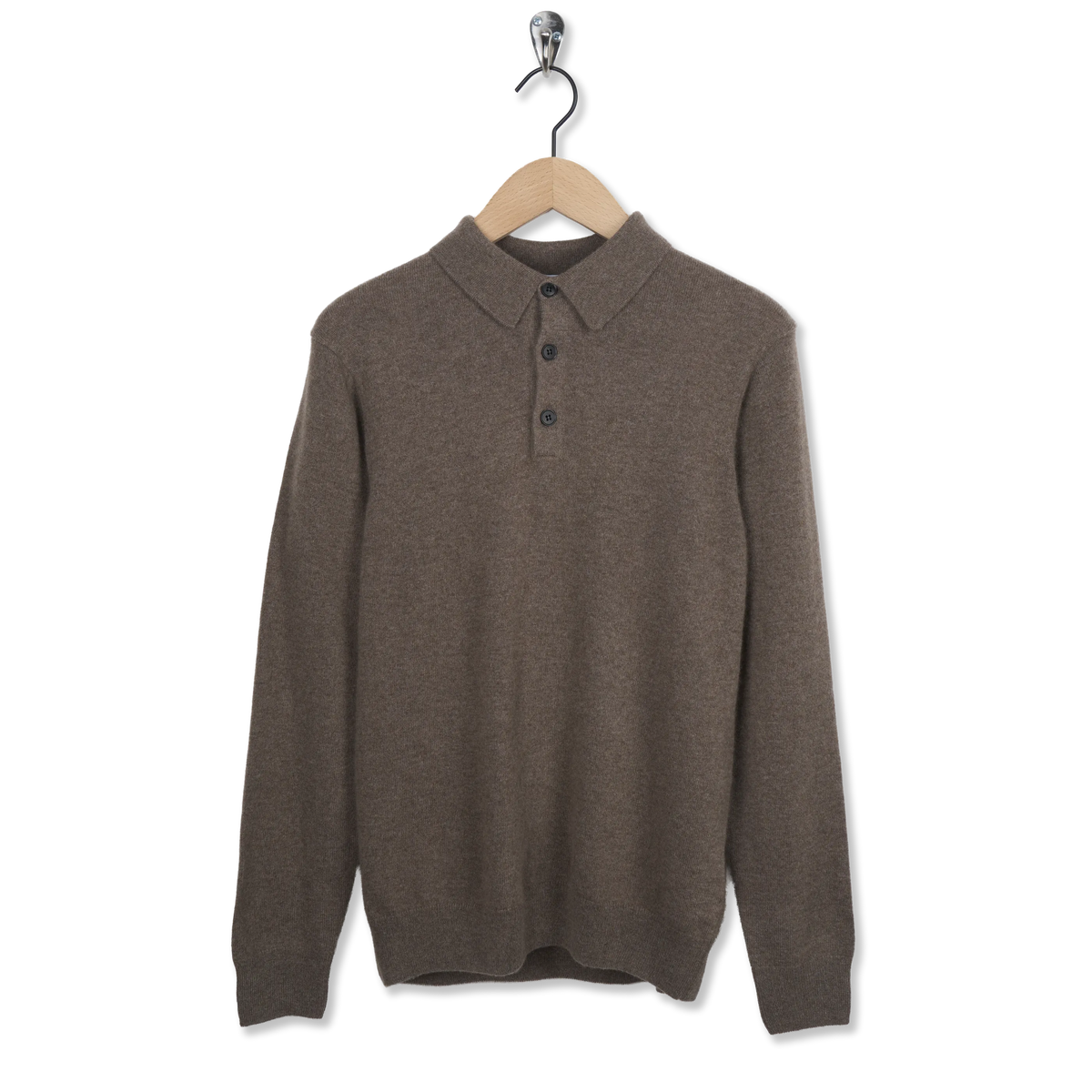 Sunspel Cashmere Polo Taupe - Front