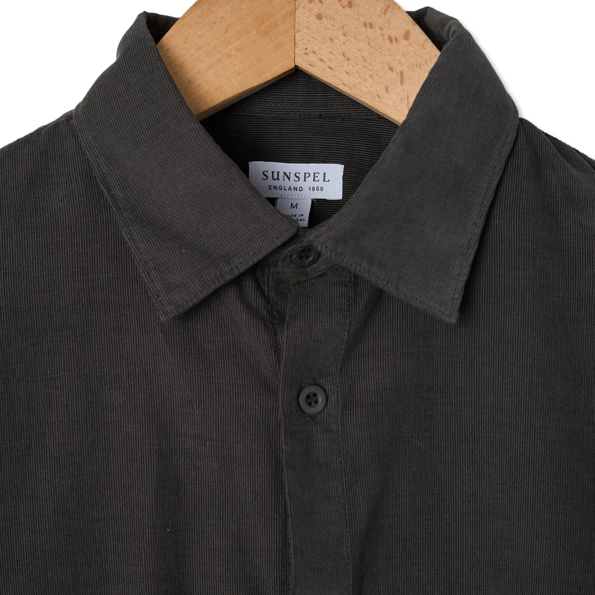 Sunspel Fine Cord Shirt Anthracite - Detail