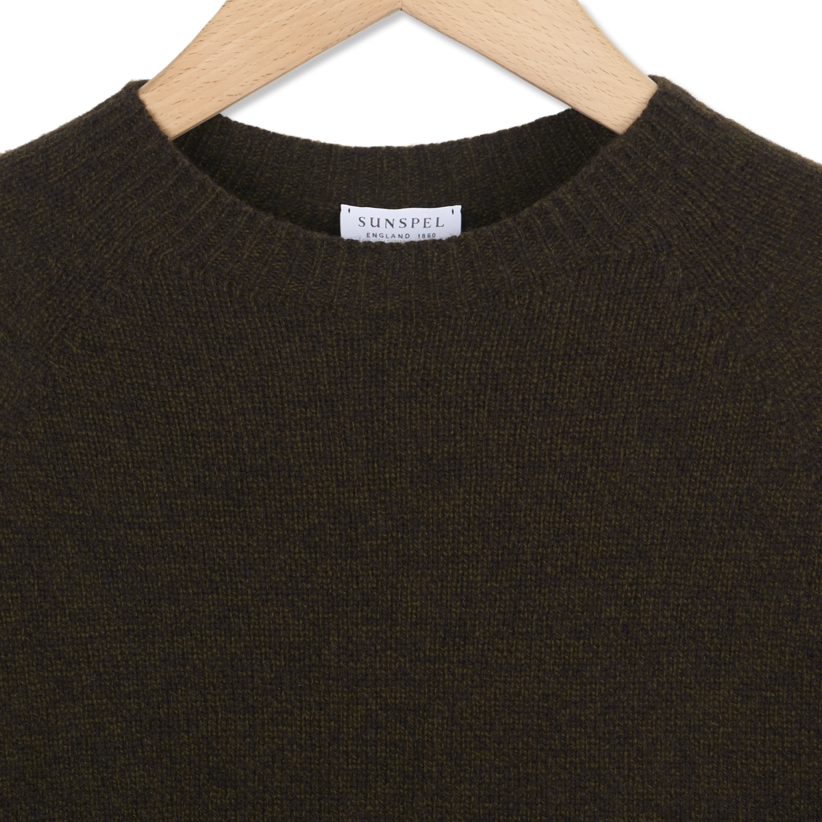 Sunspel Lambswool Crew Neck Jumper Loden Green Twist - Detail 2