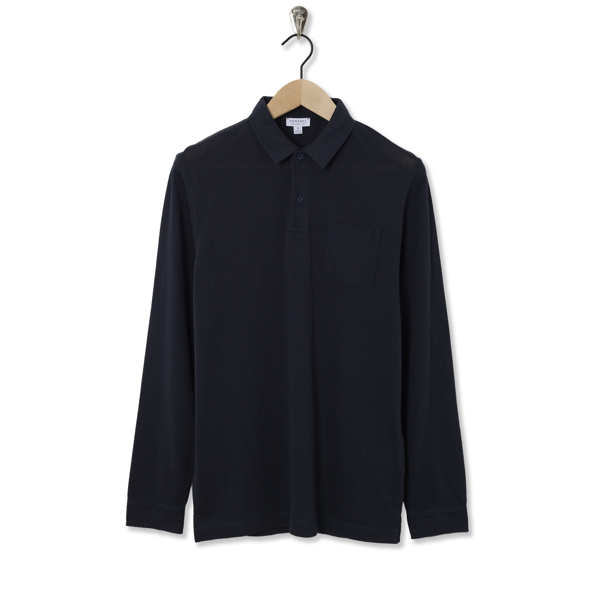 Sunspel Long Sleeved Riviera Polo Navy - Front