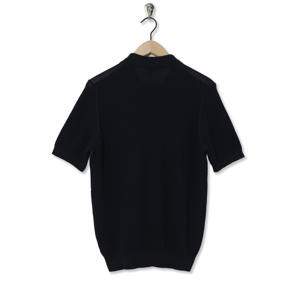 Sunspel Mesh Stitch S/S Polo Knitwear Navy - Back