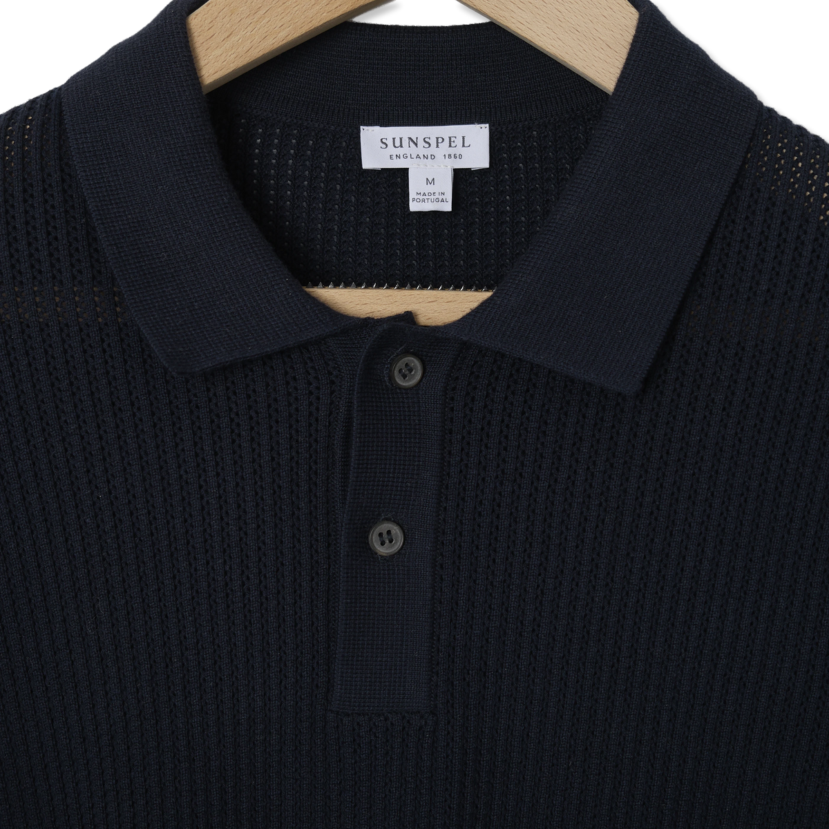 Sunspel Mesh Stitch S/S Polo Knitwear Navy - Detail