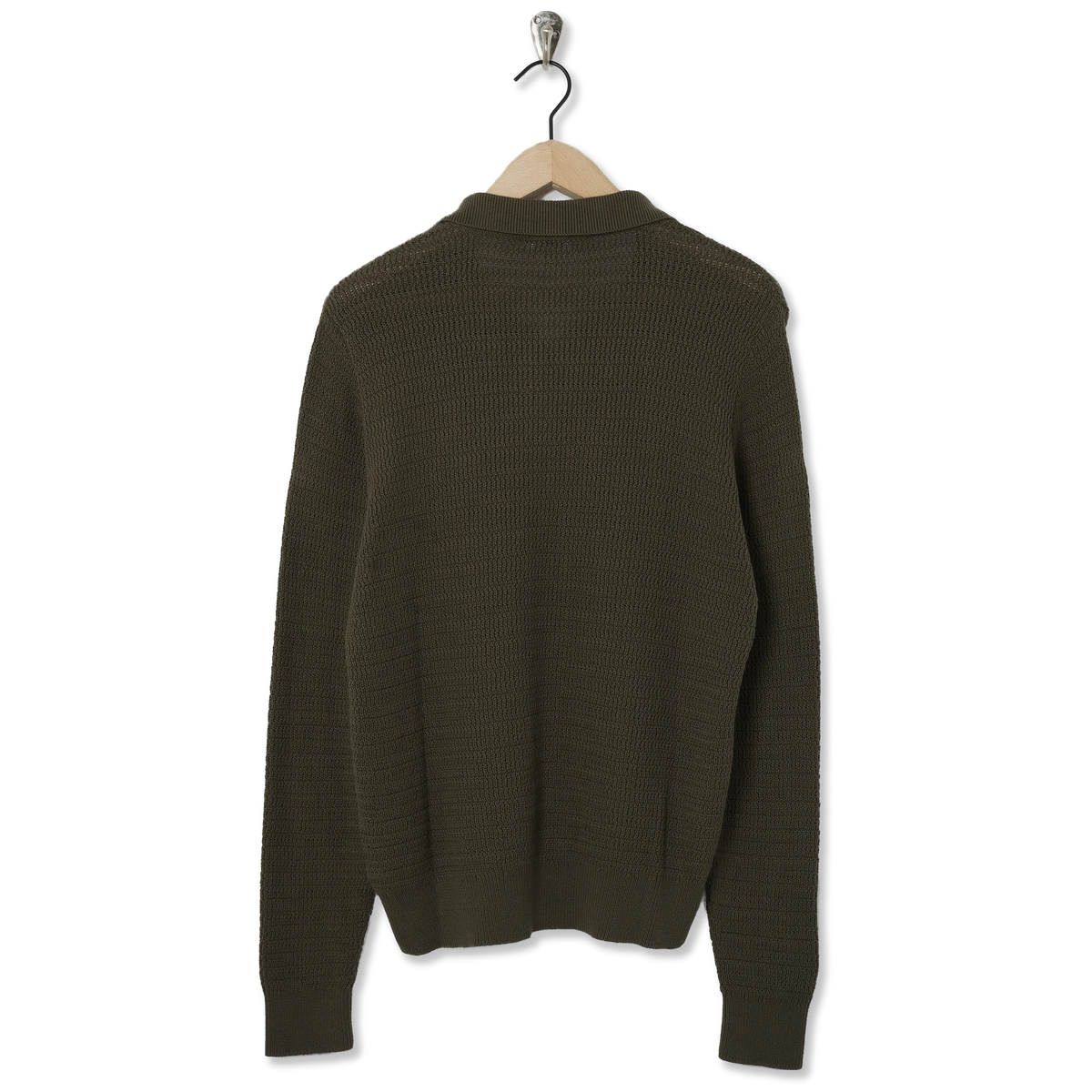 Sunspel Textured Cotton L/S Polo Knitwear Khaki - Back