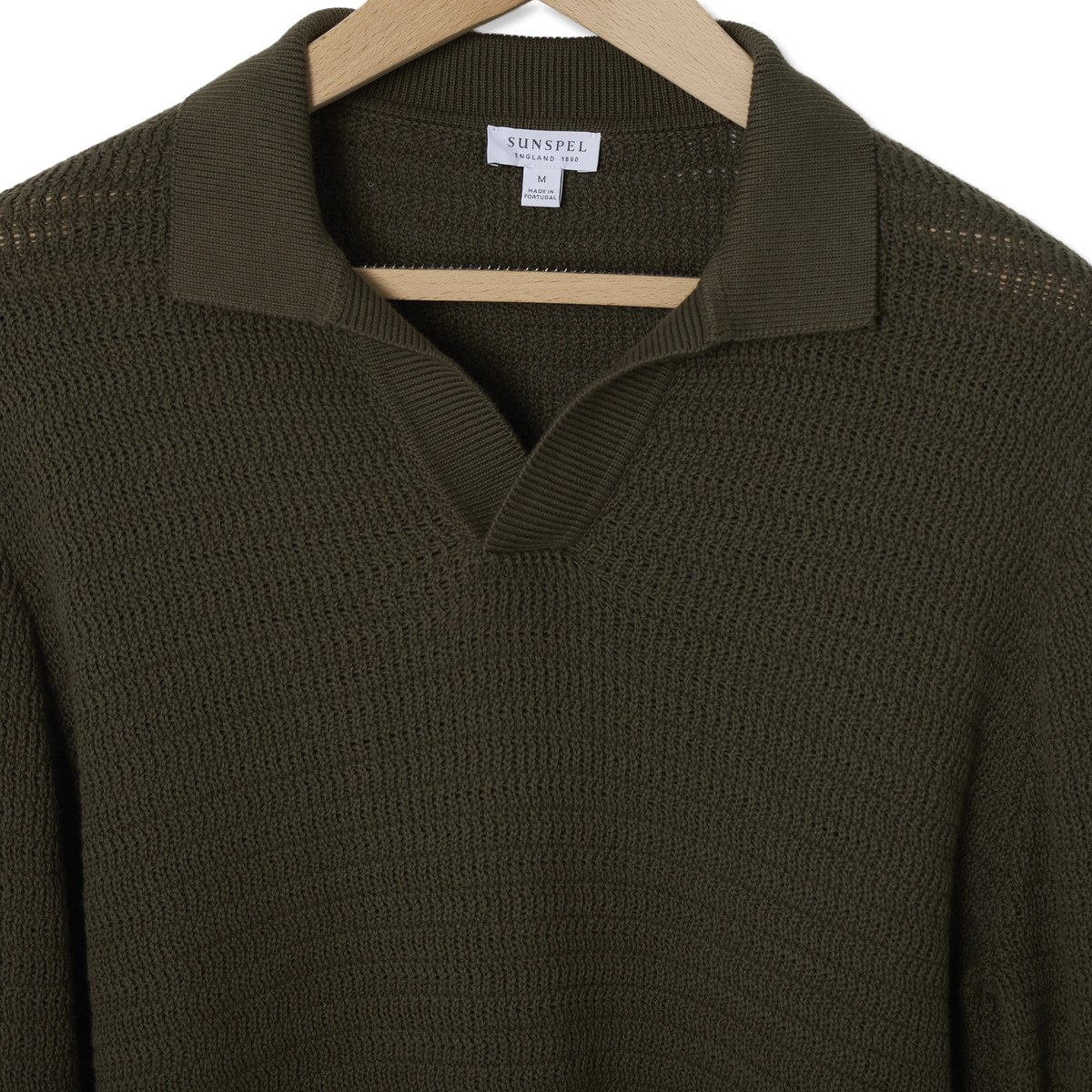 Sunspel Textured Cotton L/S Polo Knitwear Khaki - Detail