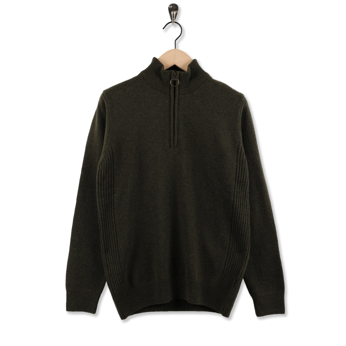 Barbour Holden Half Zip Knitted Jumper Olive Marl - Front