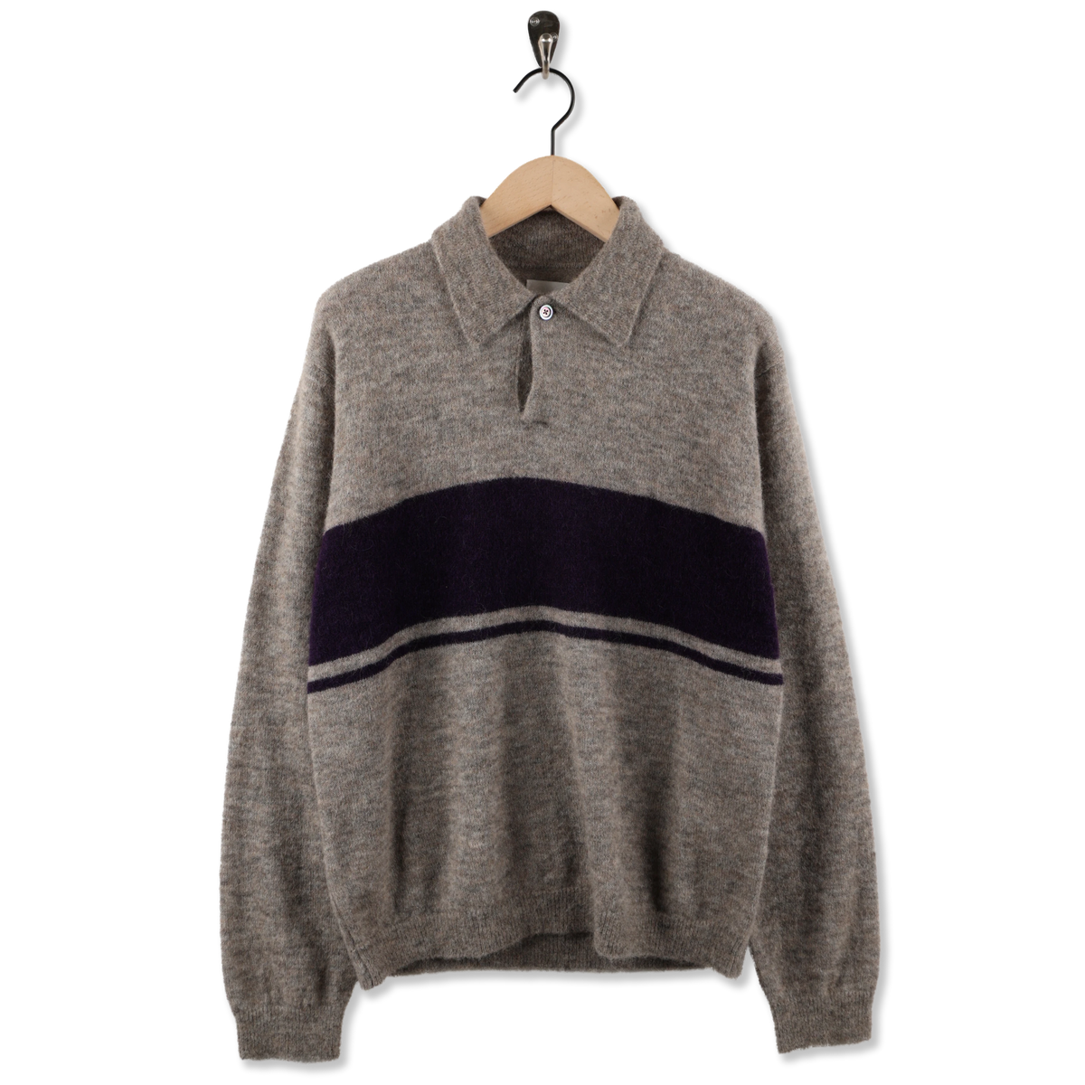 Norse Projects Gudme Baby Alpaca Stripe Polo Walnut - Back