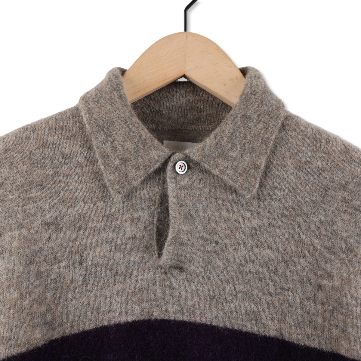 Norse Projects Gudme Baby Alpaca Stripe Polo Walnut - Detail 3