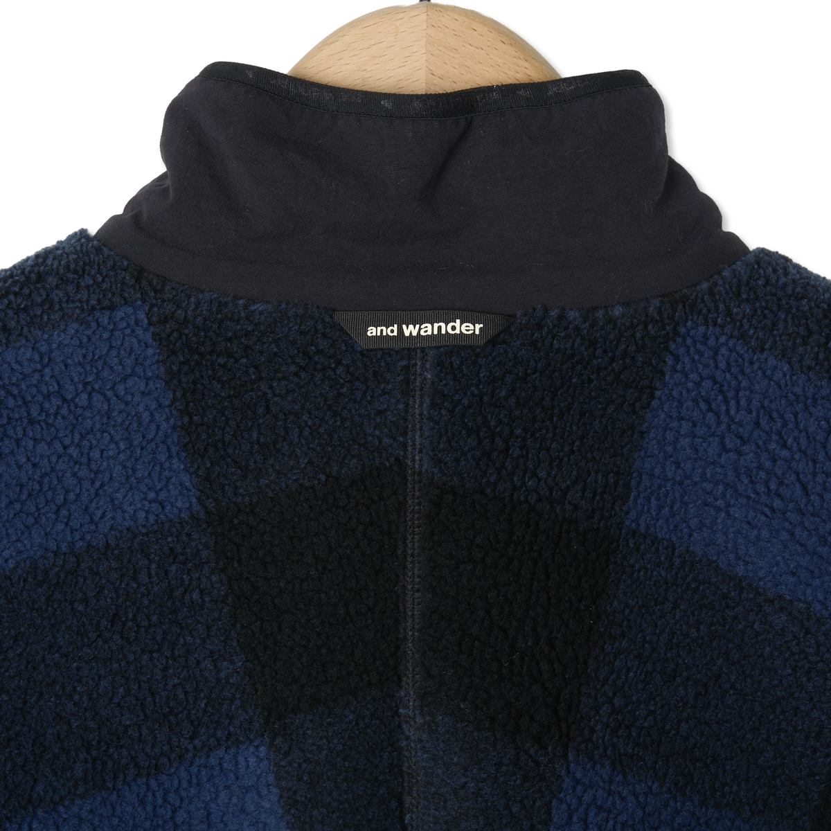 And Wander Check Boa Jacket Blue