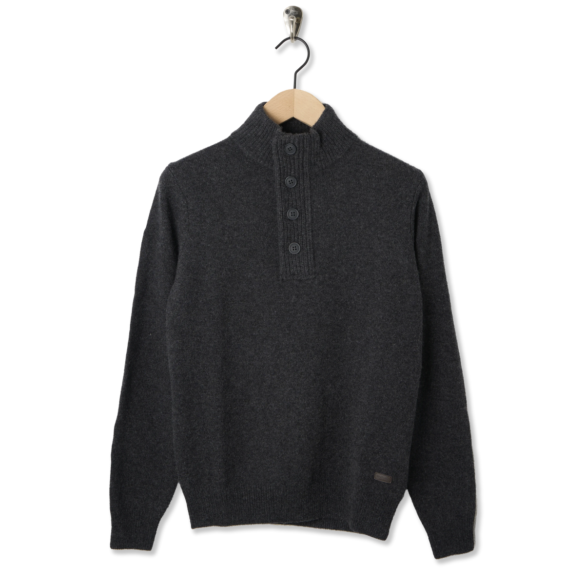 Barbour Essential Elbow Patch Jumper Charcoal - Front