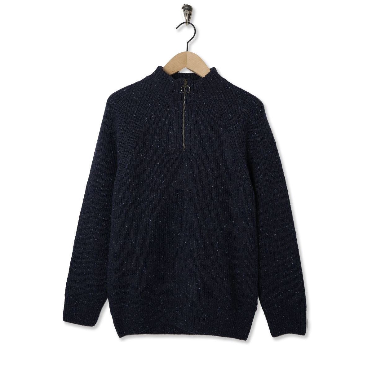 Barbour Essentials Fleck Half Zip Navy - Front