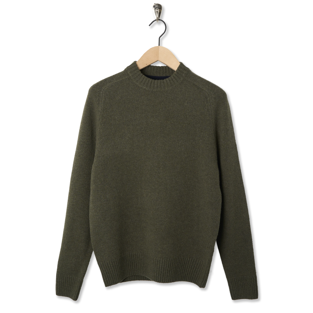 Barbour Newtown Crew Neck Sweater Mid Olive - Front