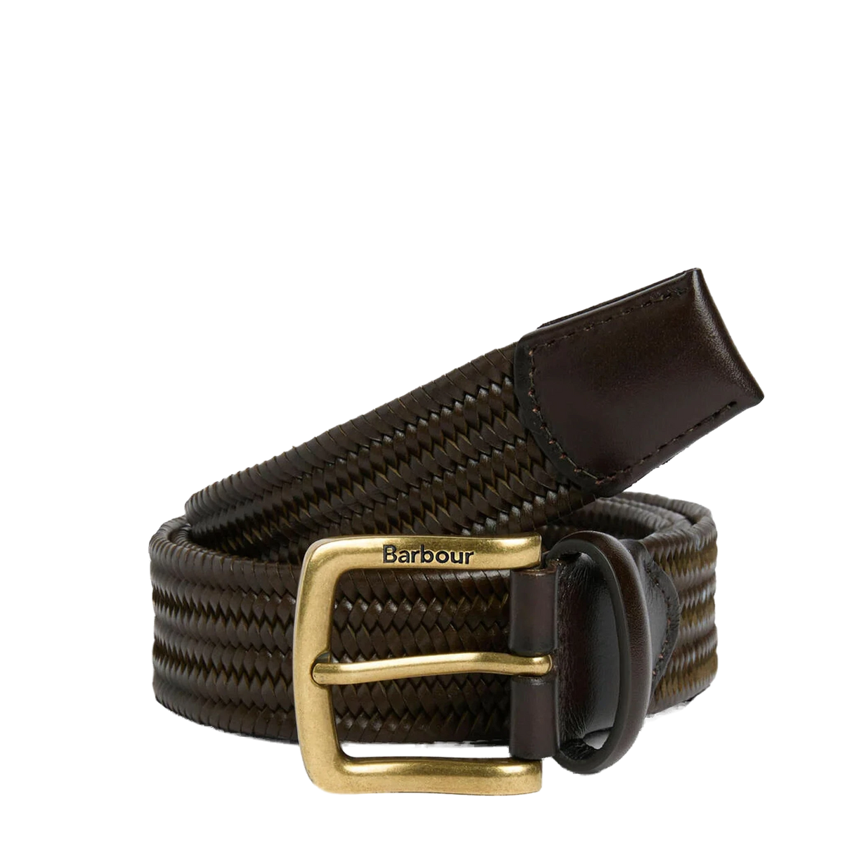Barbour Stretch Leather Belt Dark Olive - View 1