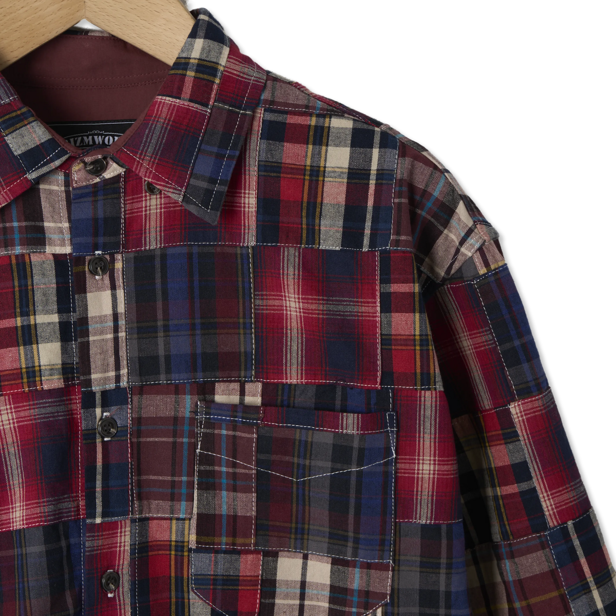 Frizmworks Madras Patchwork Relaxed Shirt Wine - Detail 1