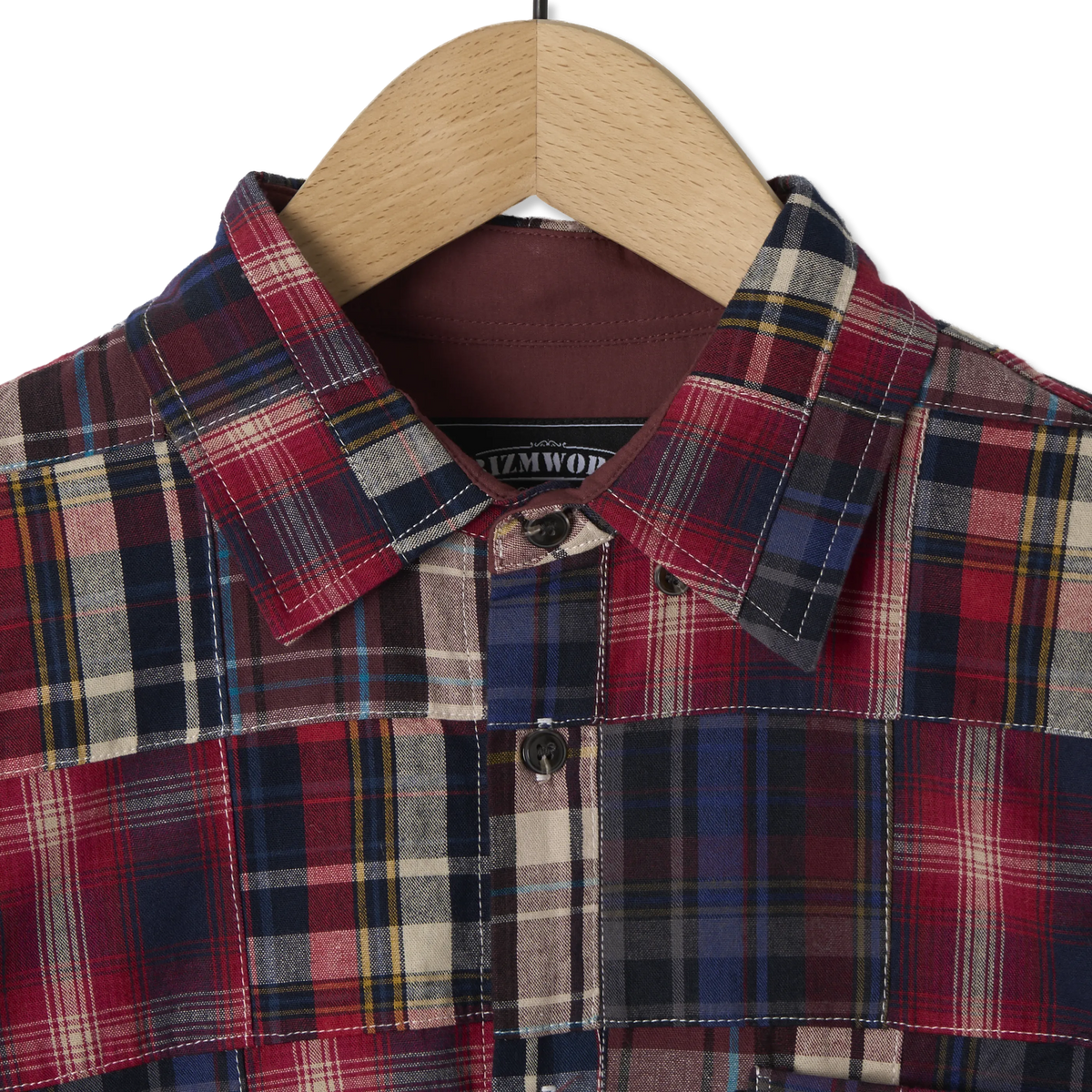 Frizmworks Madras Patchwork Relaxed Shirt Wine - Detail 2