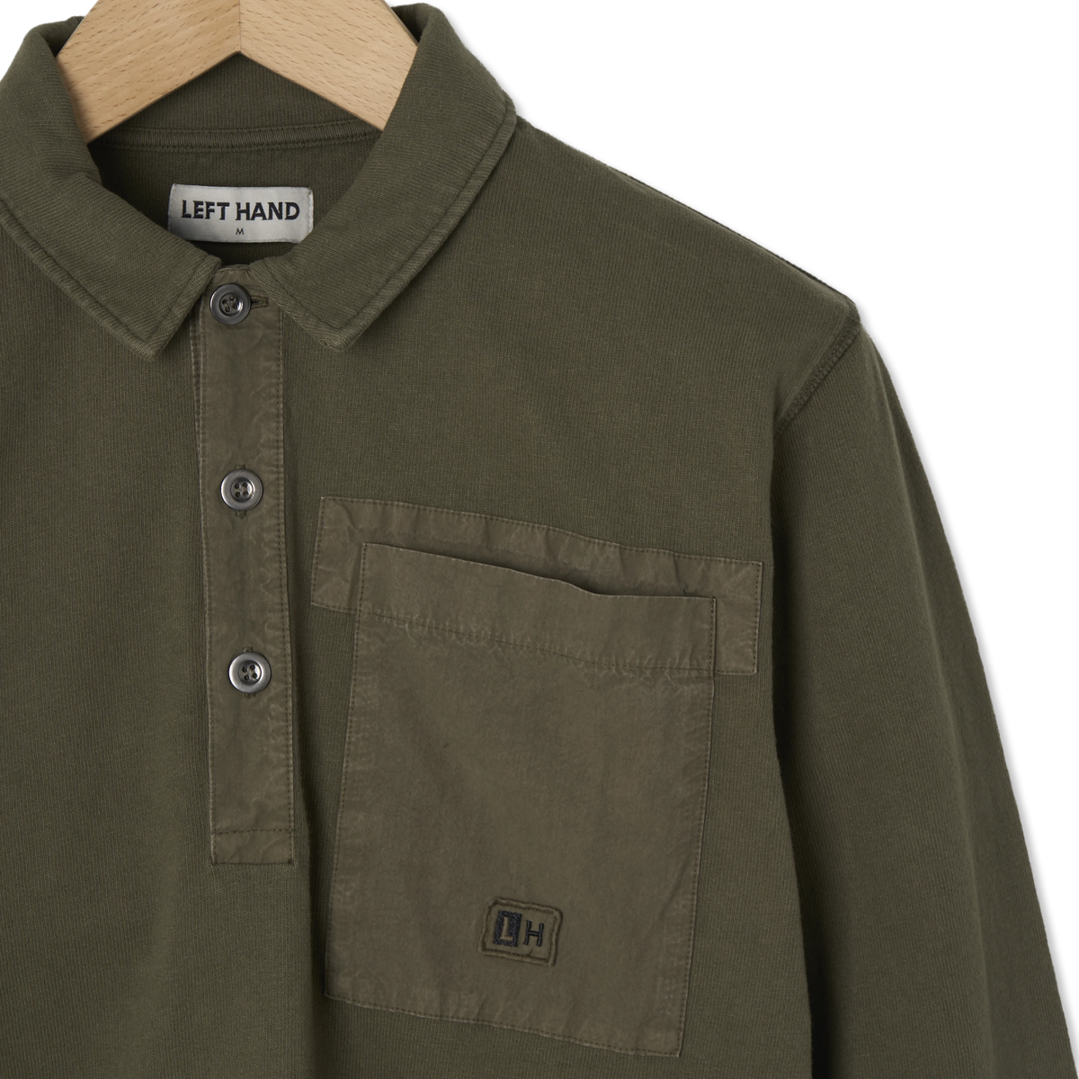 Left Hand L/S Polo Olive - Detail 2