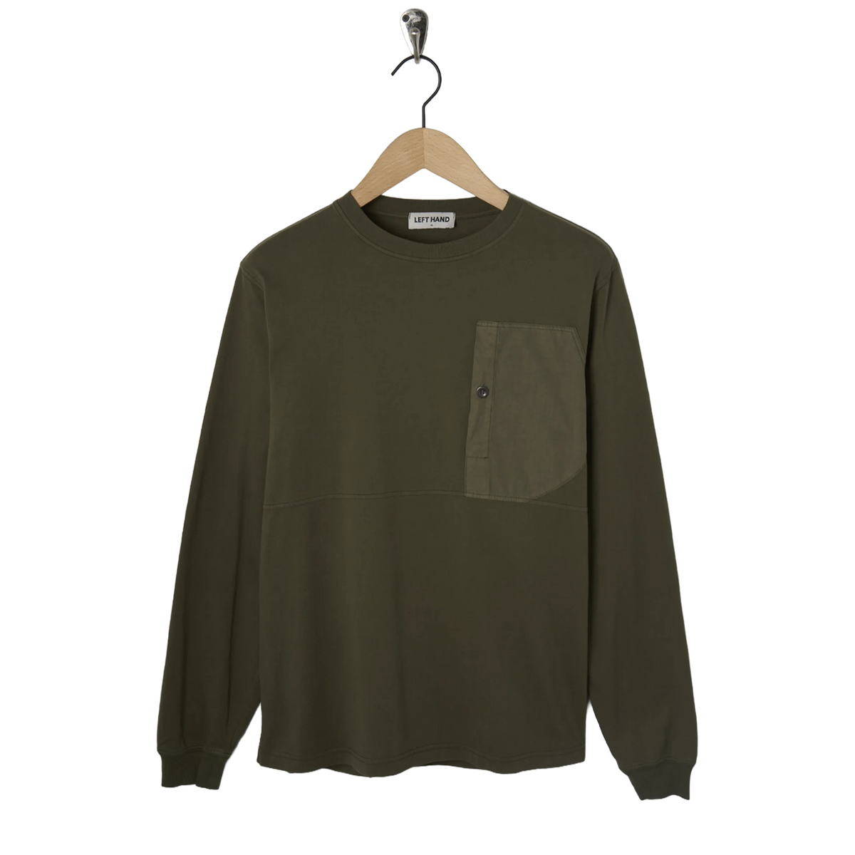 Left Hand L/S Pocket Tee Olive - Front