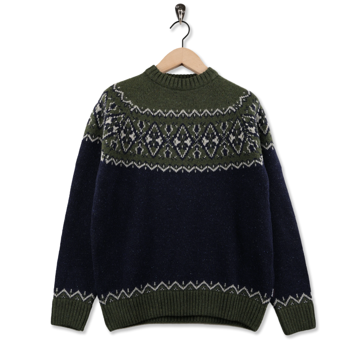 Barbour Tisbury Fairisle Crew Neck Olive - Front