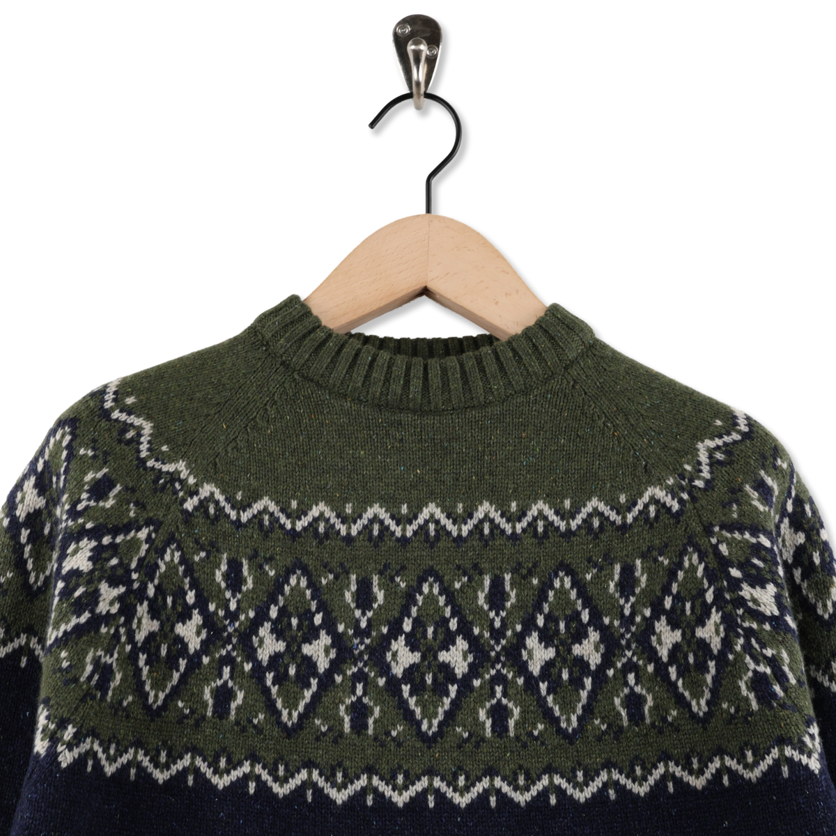 Barbour Tisbury Fairisle Crew Neck Olive - Detail 2