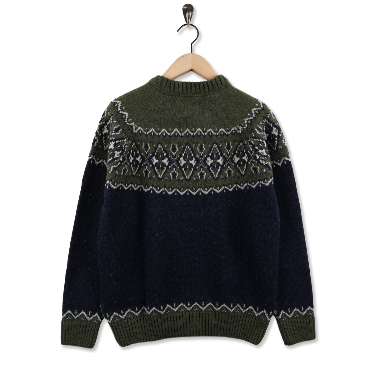 Barbour Tisbury Fairisle Crew Neck Olive - Back