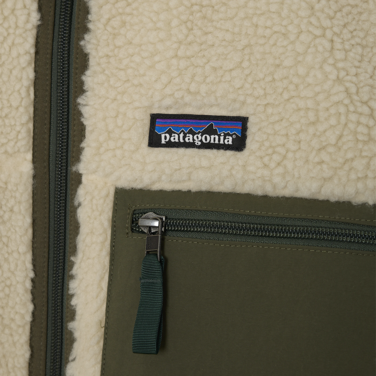 Patagonia Classic Retro-X Fleece Jacket Dark Natural w/Basin Green - Detail 3