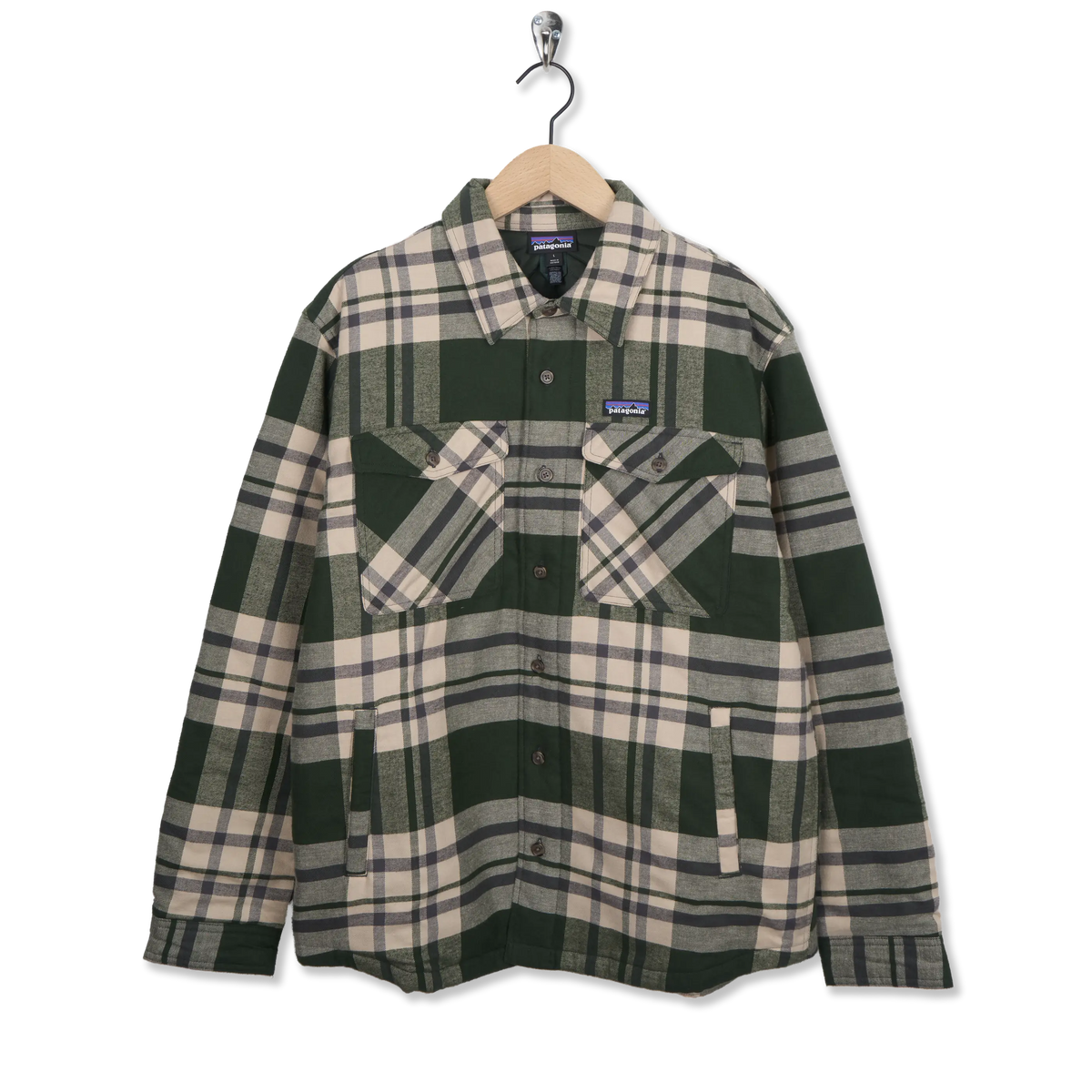 Patagonia Lightweight Insulated Fjord Flannel Shirt Ashore Old Growth Green - Front