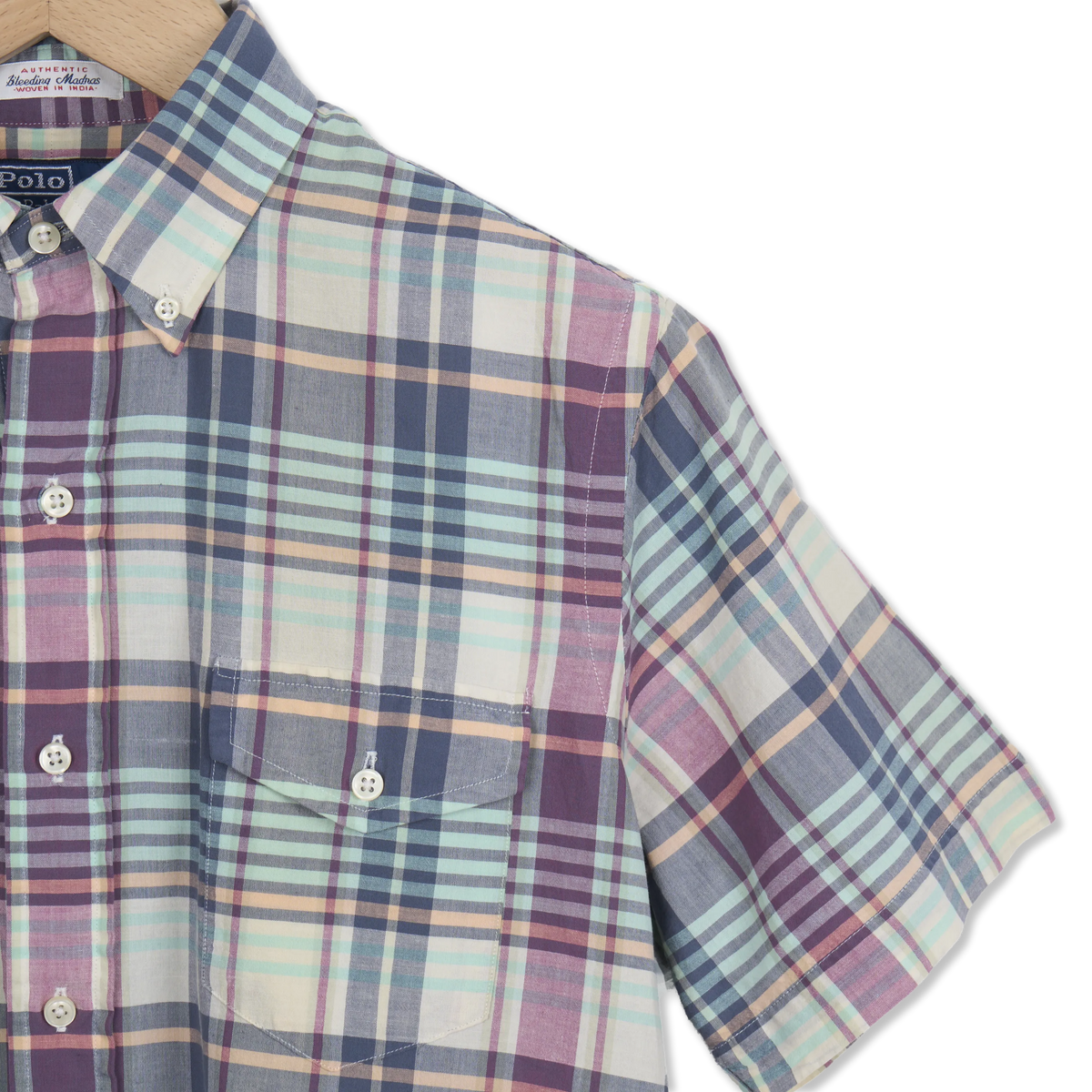 Polo Ralph Lauren Classic Fit Madras Popover Shirt Cream/Navy Multi - Detail 2