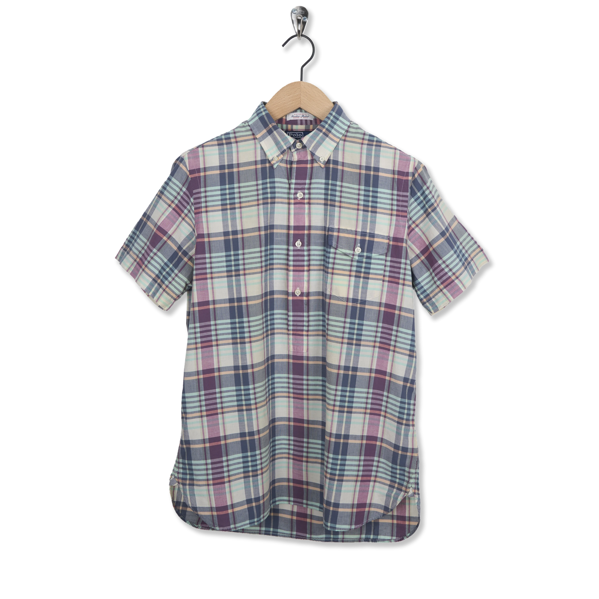 Polo Ralph Lauren Classic Fit Madras Popover Shirt Cream/Navy Multi - Front