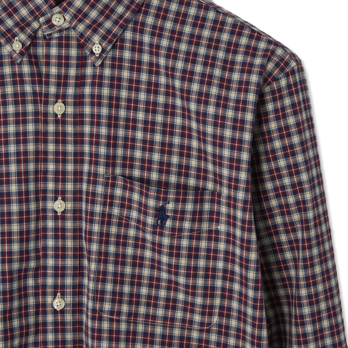 Polo Ralph Lauren Custom Fit Plaid Poplin Shirt Red Cream Multi - Detail 3