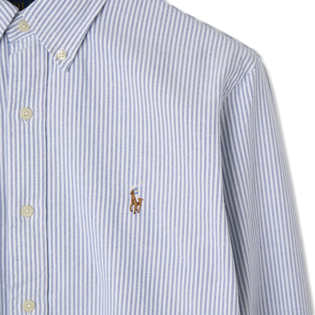 Polo Ralph Lauren Custom Fit Striped Oxford Shirt Navy White - Detail 4